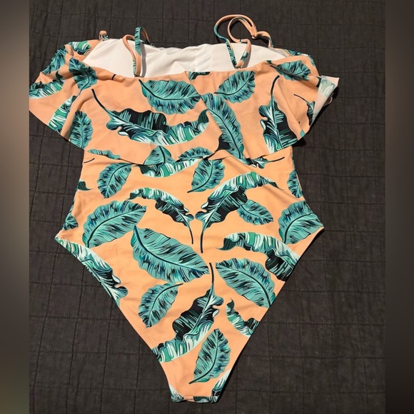 CUPSHE Pink Palm Leaves Swim One Piece Ruffle XL - Picture 4 of 7